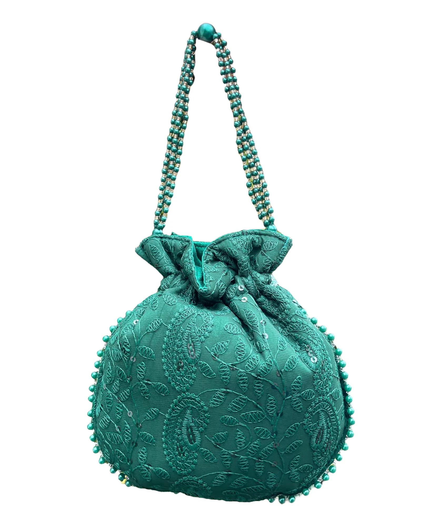 Lucknowi Cotton Hand Potli Bag Purse With Handwork And Tassels #HB18