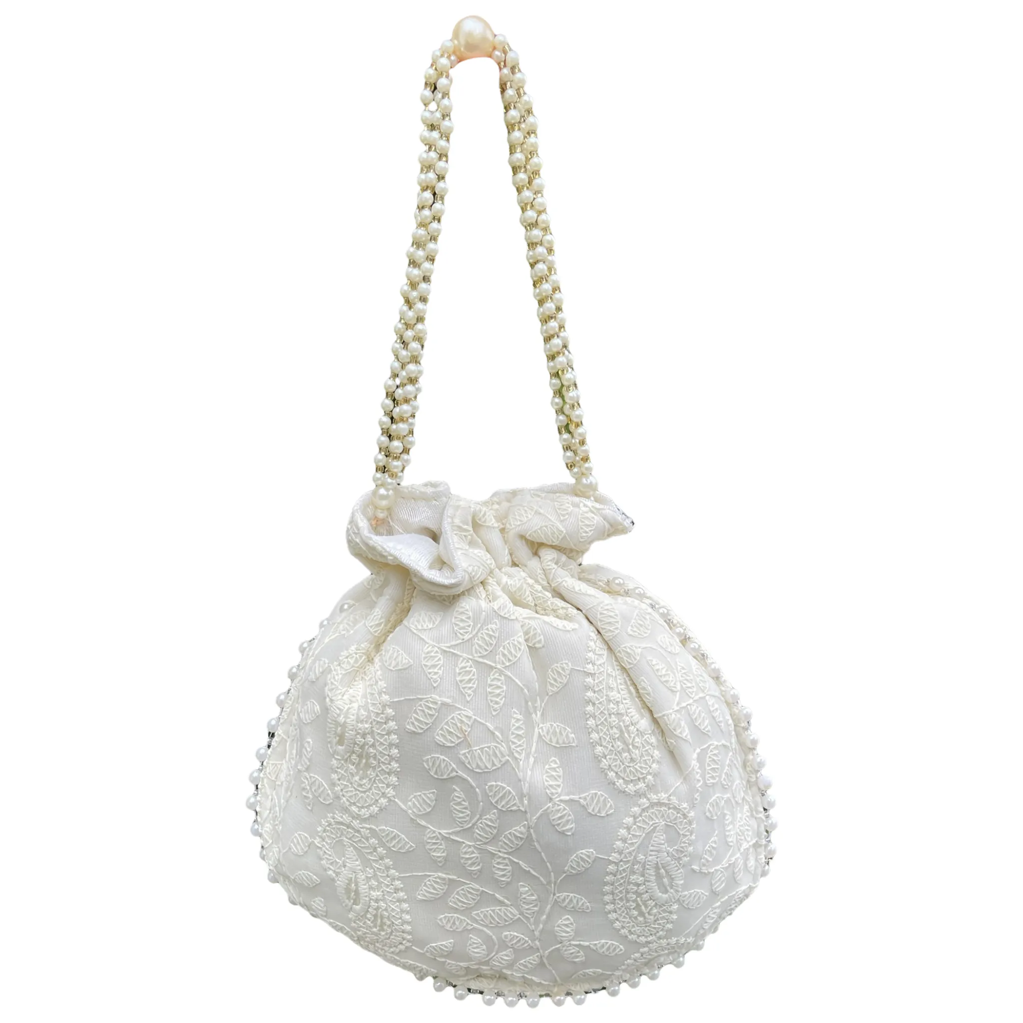 Lucknowi Cotton Hand Potli Bag Purse With Handwork And Tassels #HB18