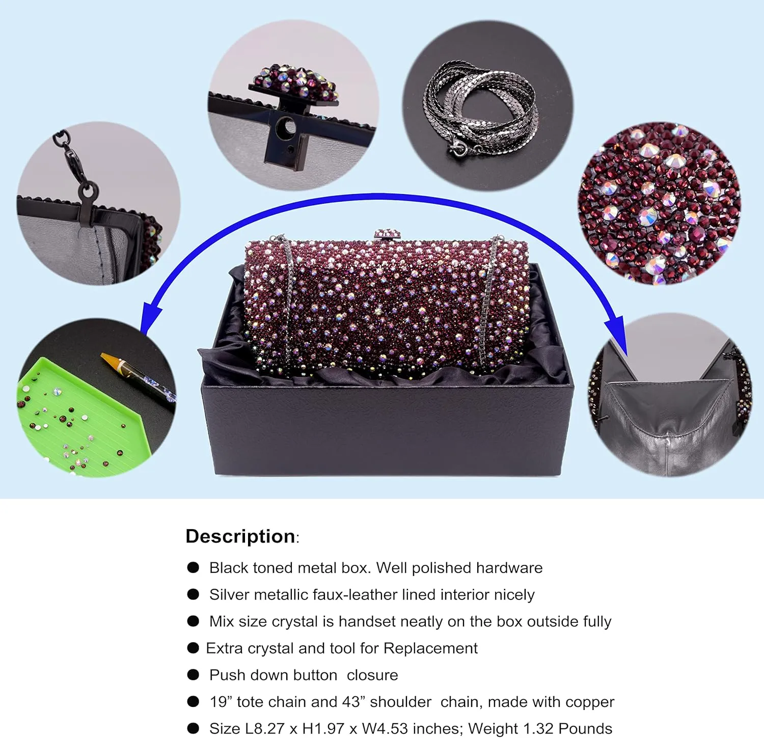 Luxury Crystal Evening Bag for Women Wedding Rhinestone Cocktail Party Clutch Purses AB Stone Prom Metal Box Handbag