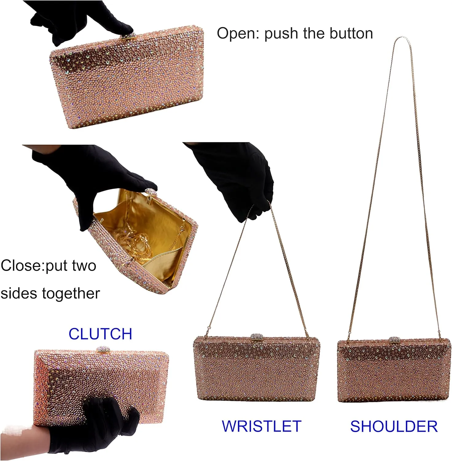 Luxury Crystal Evening Bag for Women Wedding Rhinestone Cocktail Party Clutch Purses AB Stone Prom Metal Box Handbag