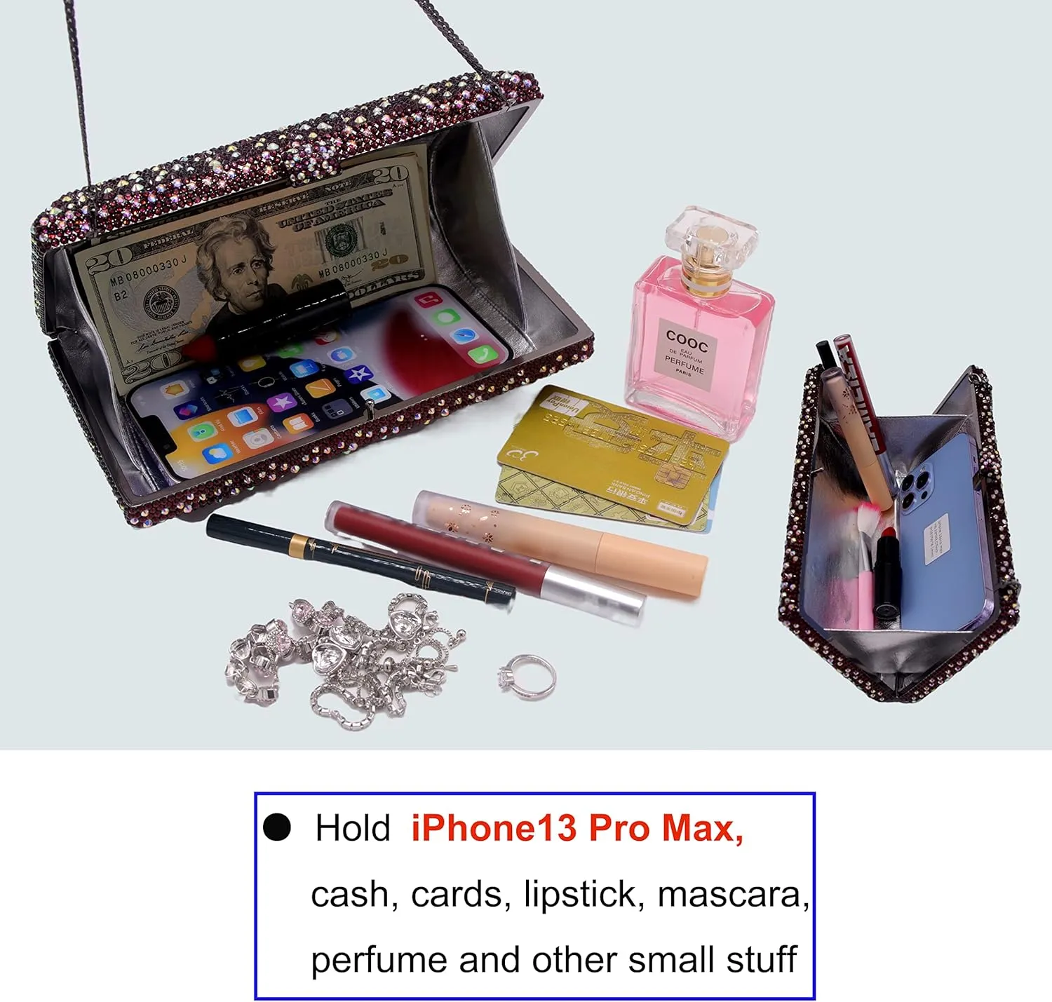 Luxury Crystal Evening Bag for Women Wedding Rhinestone Cocktail Party Clutch Purses AB Stone Prom Metal Box Handbag