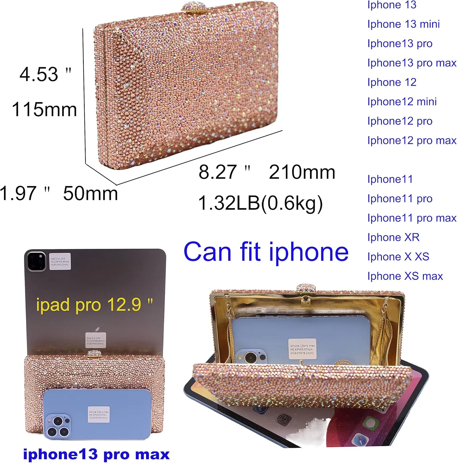 Luxury Crystal Evening Bag for Women Wedding Rhinestone Cocktail Party Clutch Purses AB Stone Prom Metal Box Handbag