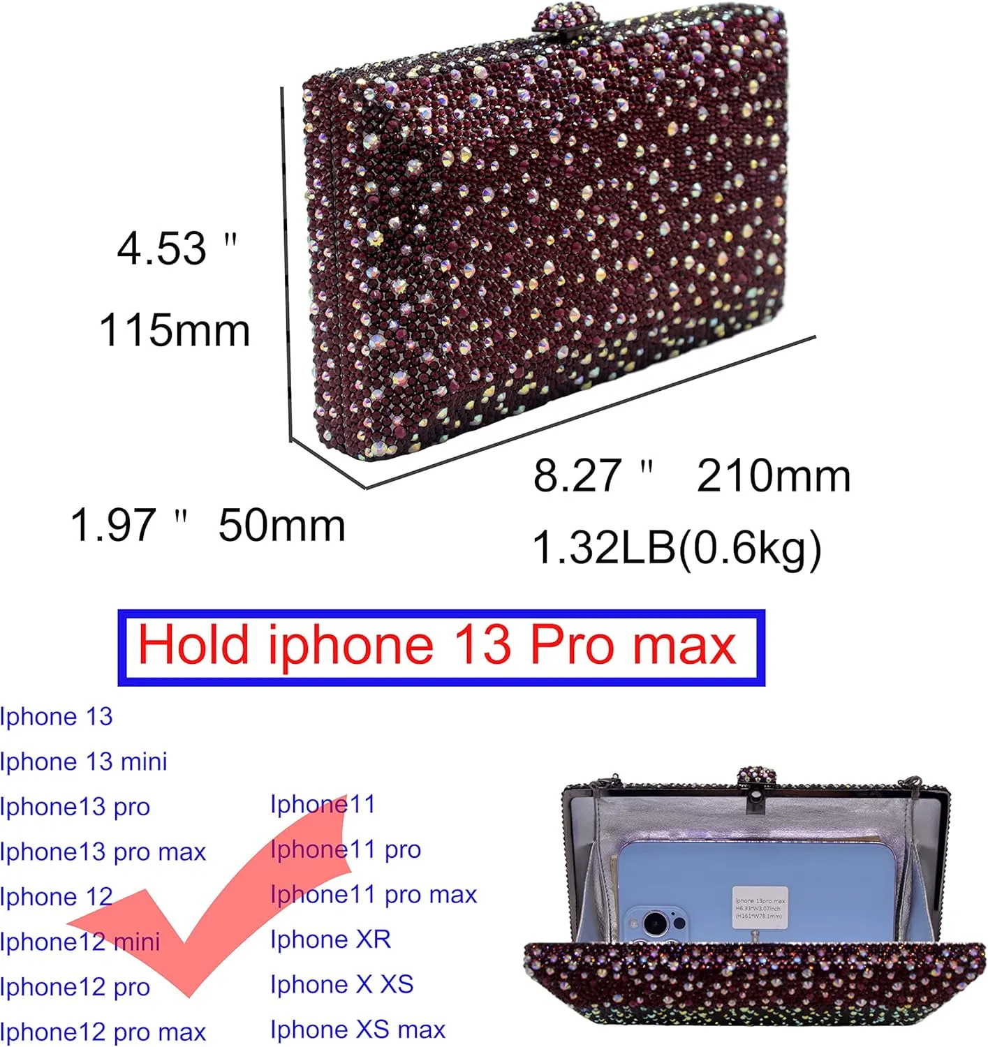 Luxury Crystal Evening Bag for Women Wedding Rhinestone Cocktail Party Clutch Purses AB Stone Prom Metal Box Handbag