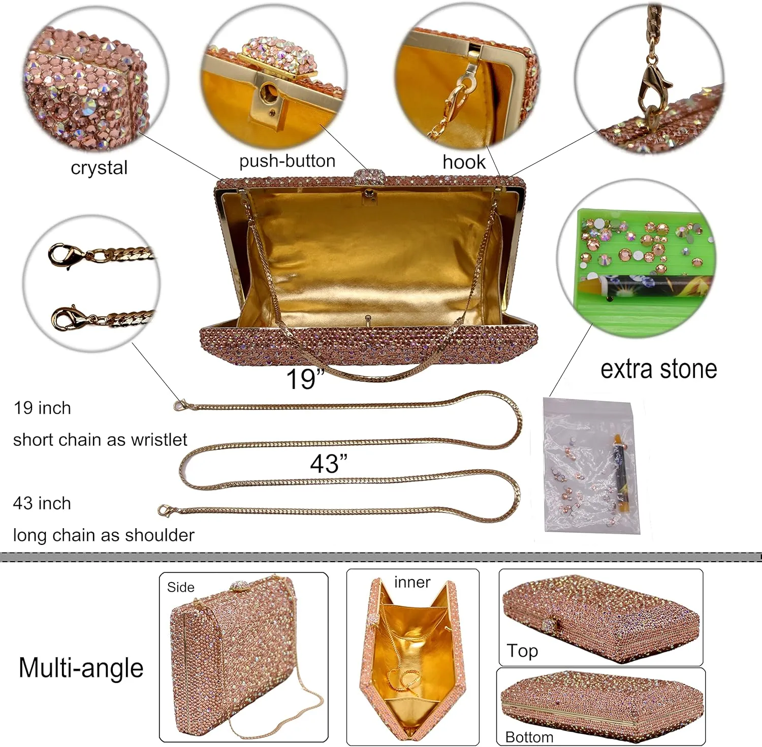 Luxury Crystal Evening Bag for Women Wedding Rhinestone Cocktail Party Clutch Purses AB Stone Prom Metal Box Handbag
