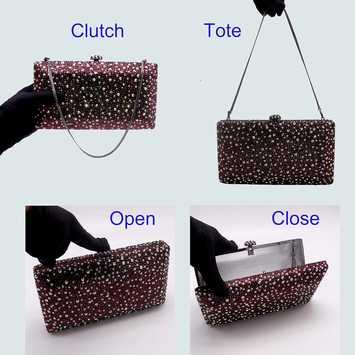 Luxury Crystal Evening Bag for Women Wedding Rhinestone Cocktail Party Clutch Purses AB Stone Prom Metal Box Handbag