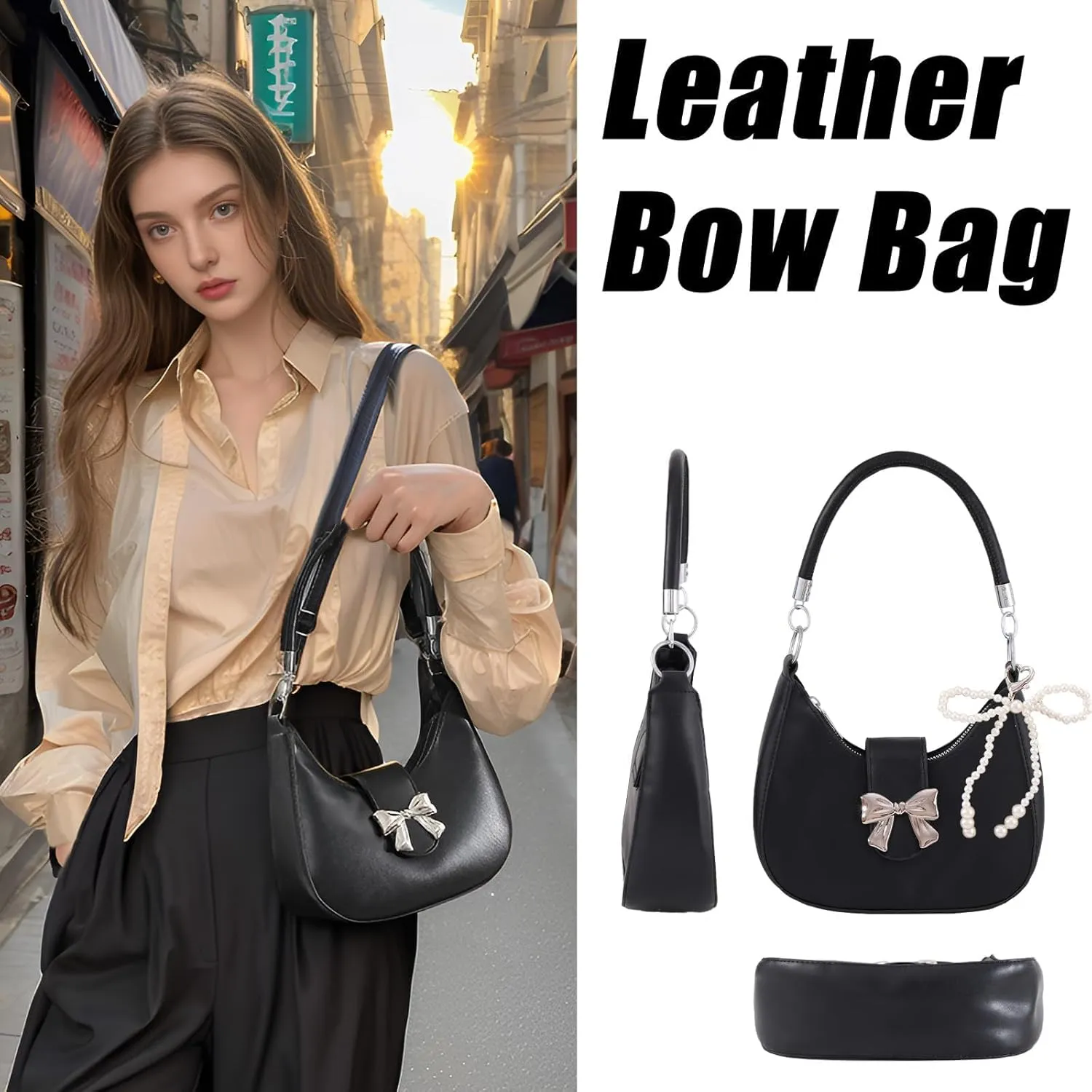 LYDZTION Shoudler Bag for Women,Tote Bag Purses for Women Crescent Adjustable Shoudler Strap Bag,Leather Crossbody Purse