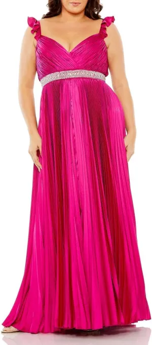 Mac Duggal Womens Plus Pleated Satin Evening Dress