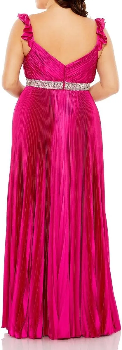 Mac Duggal Womens Plus Pleated Satin Evening Dress