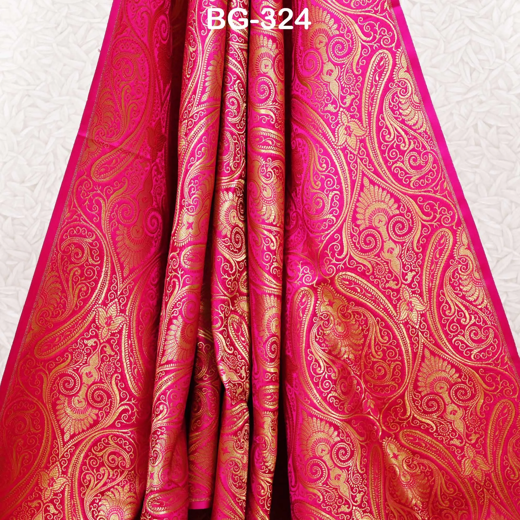 Magenta Brocade Fabric by the Yard Historic Costume Indian Banarasi Wedding Dress Material Banaras Knee Length Coat Sew Upholstery Drapery