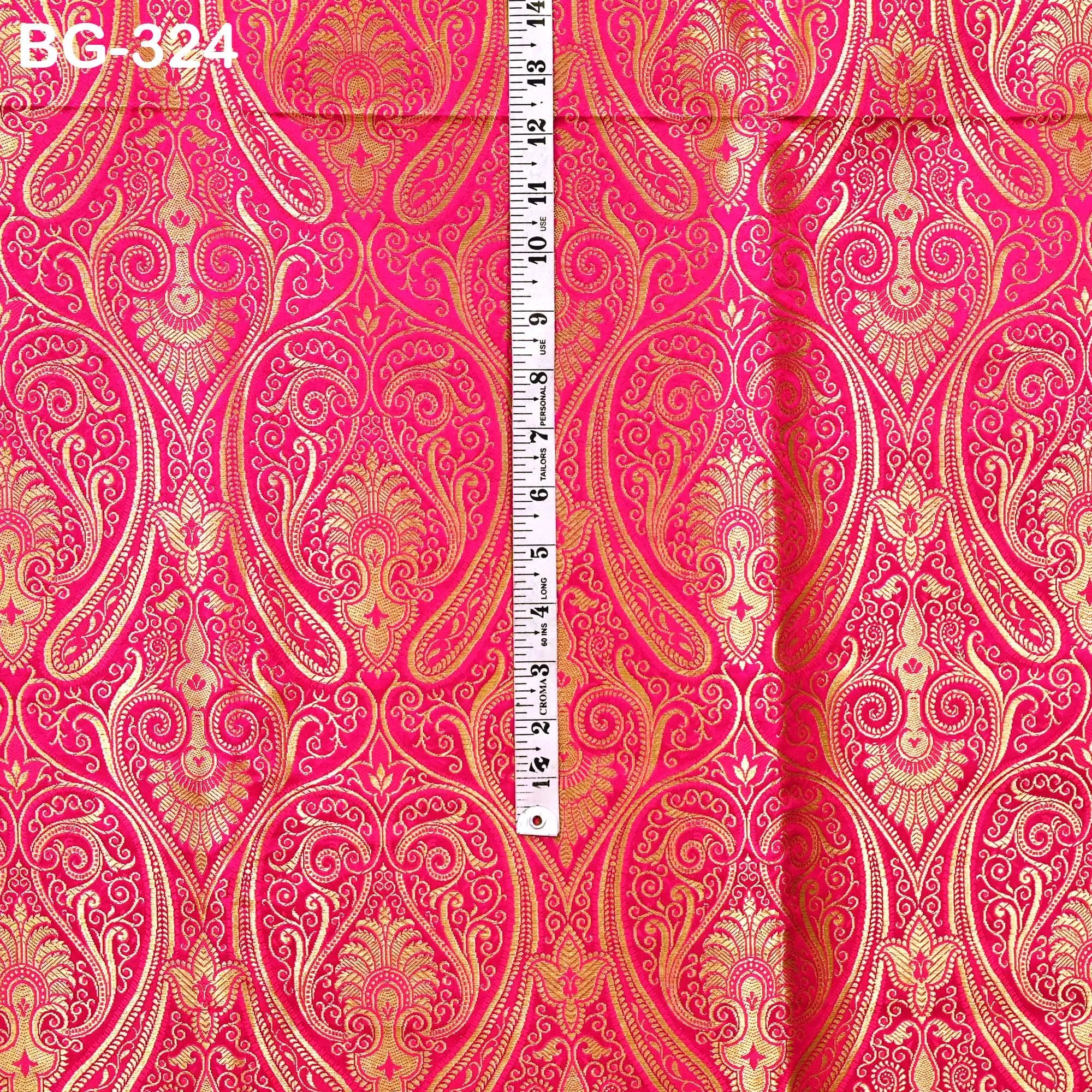 Magenta Brocade Fabric by the Yard Historic Costume Indian Banarasi Wedding Dress Material Banaras Knee Length Coat Sew Upholstery Drapery