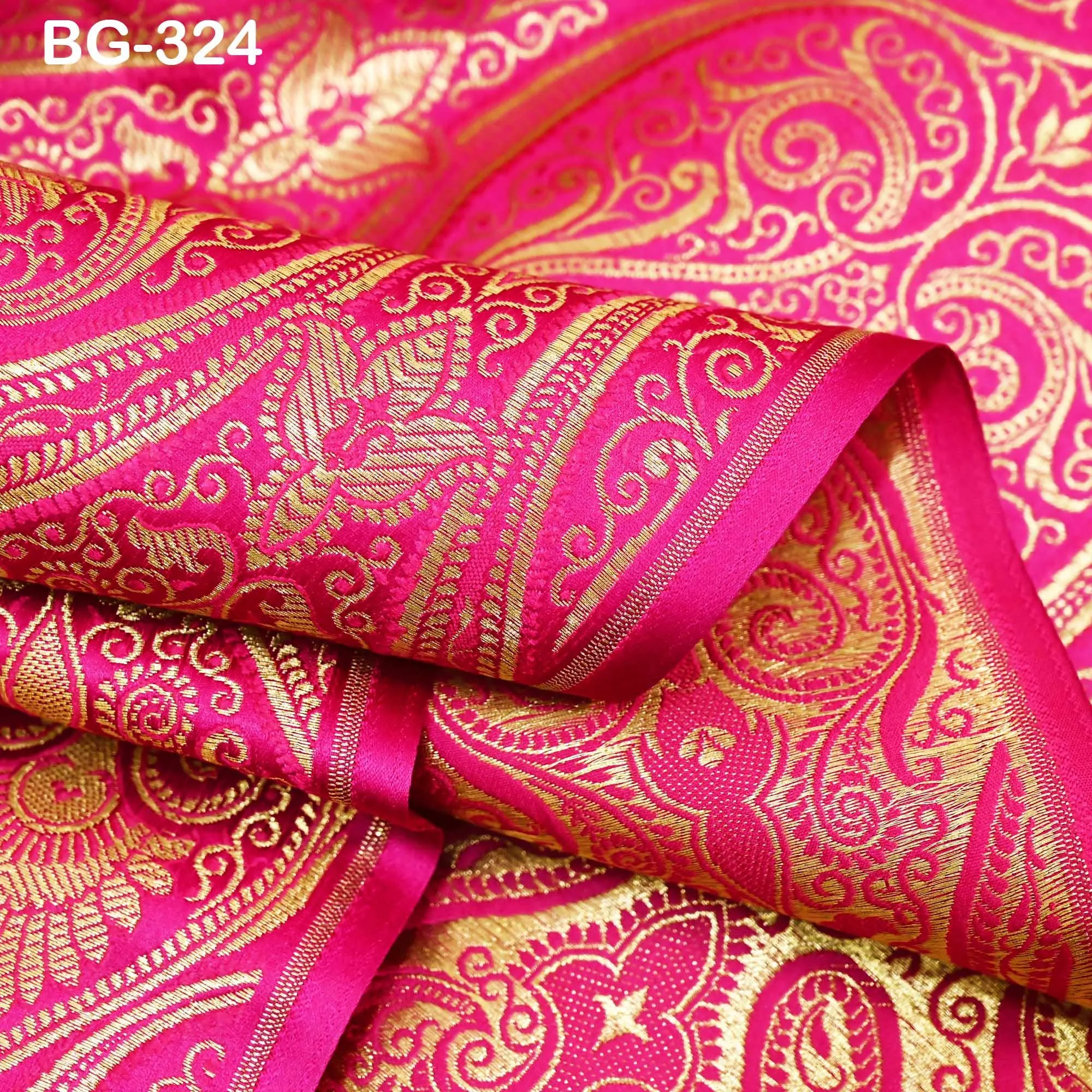 Magenta Brocade Fabric by the Yard Historic Costume Indian Banarasi Wedding Dress Material Banaras Knee Length Coat Sew Upholstery Drapery