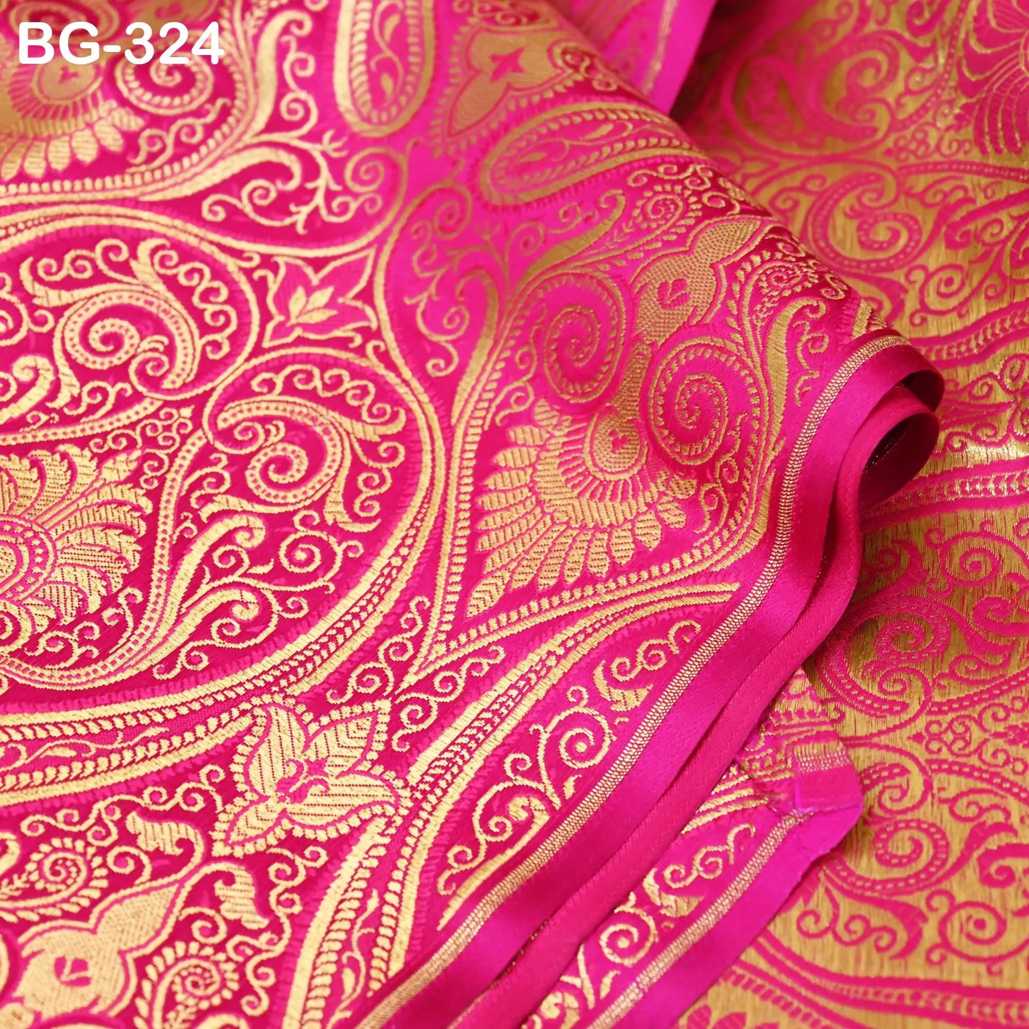Magenta Brocade Fabric by the Yard Historic Costume Indian Banarasi Wedding Dress Material Banaras Knee Length Coat Sew Upholstery Drapery