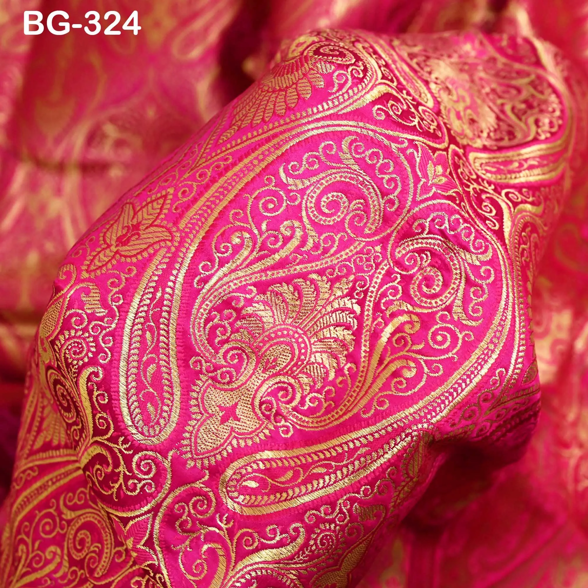 Magenta Brocade Fabric by the Yard Historic Costume Indian Banarasi Wedding Dress Material Banaras Knee Length Coat Sew Upholstery Drapery
