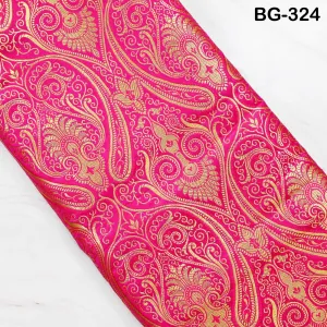 Magenta Brocade Fabric by the Yard Historic Costume Indian Banarasi Wedding Dress Material Banaras Knee Length Coat Sew Upholstery Drapery