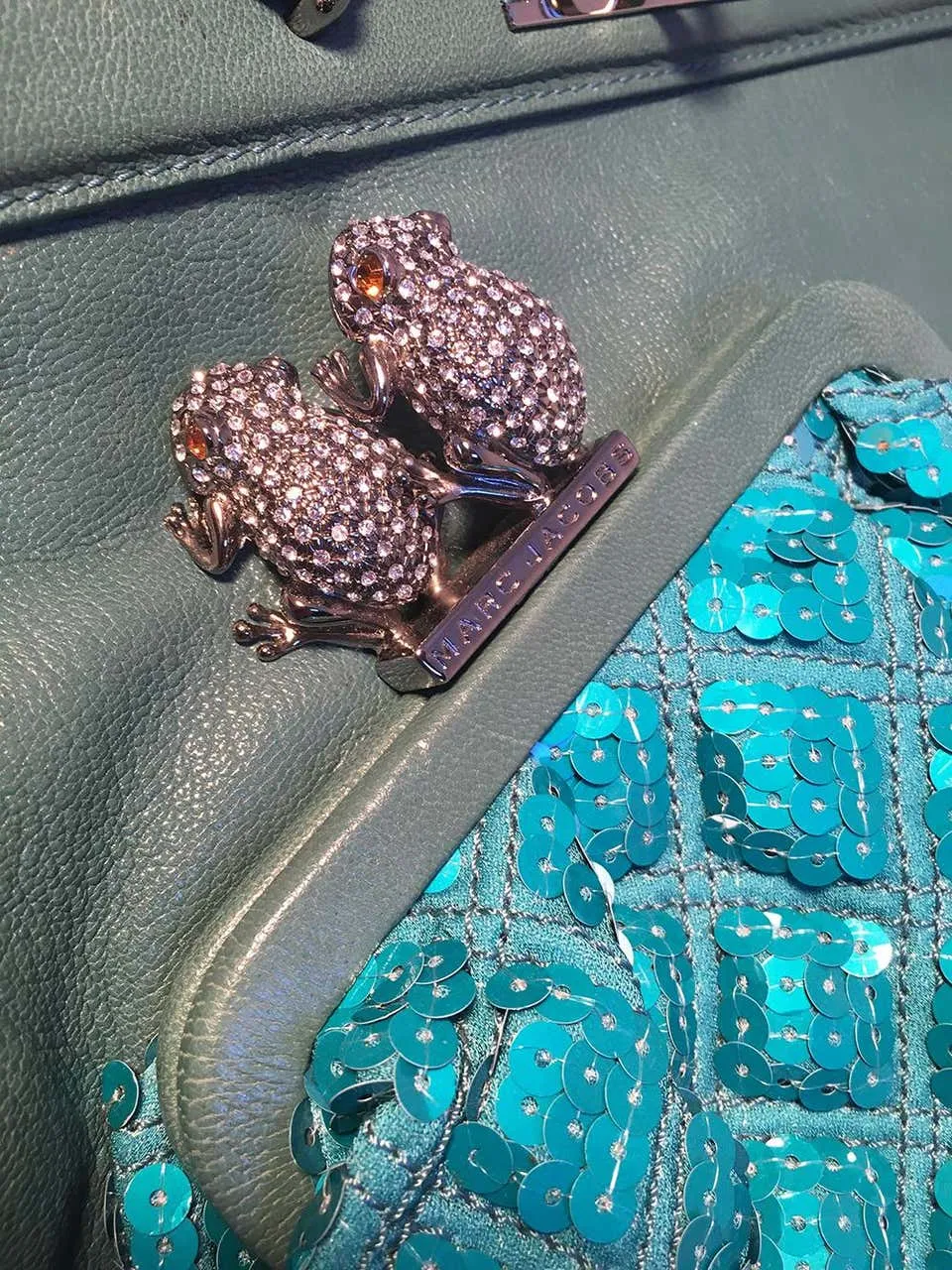 Marc Jacobs Seafoam Green Leather and Sequin Small Duffy Frog Tote