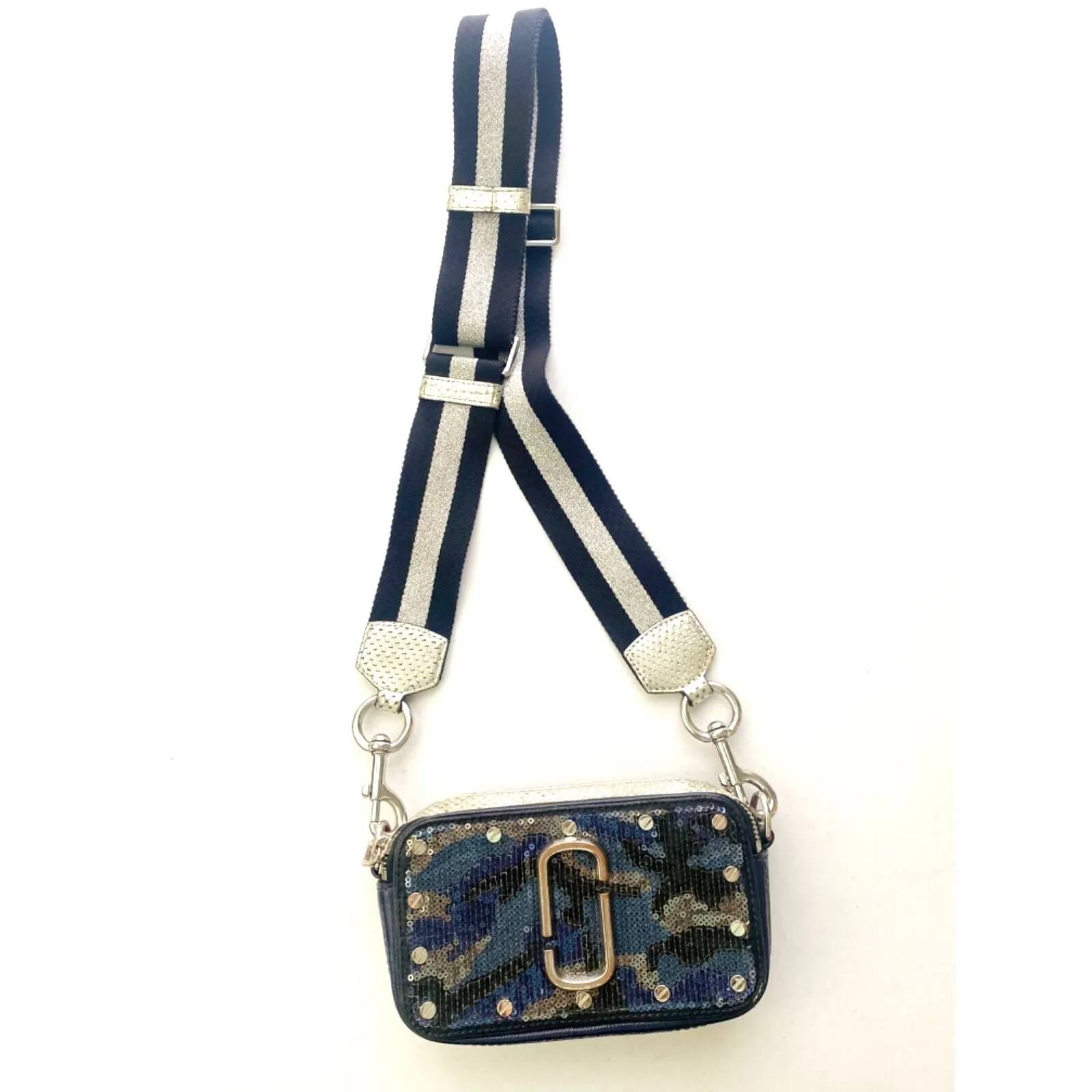 MARC JACOBS SNAPSHOT SEQUIN LEATHER CAMERA CROSSBODY BAG