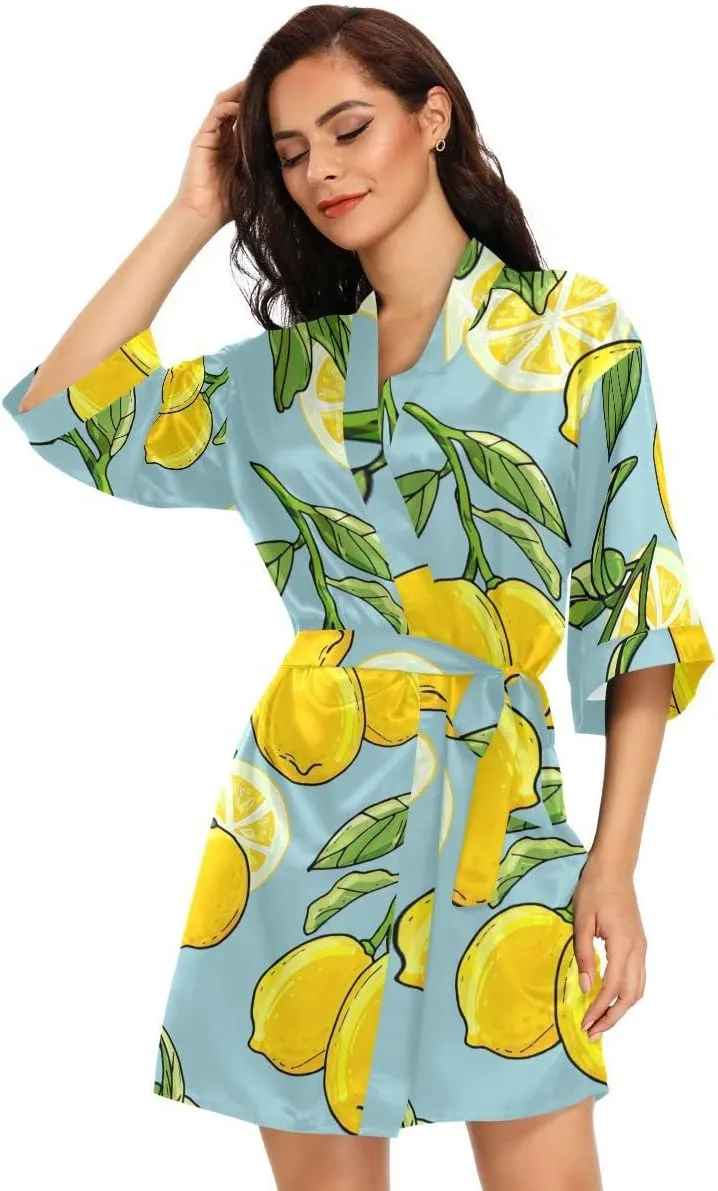 Marine Anchor Navy Blue Women Kimono Robes, Bathrobe V-Neck Loungewear Skin-friendly Nightwear