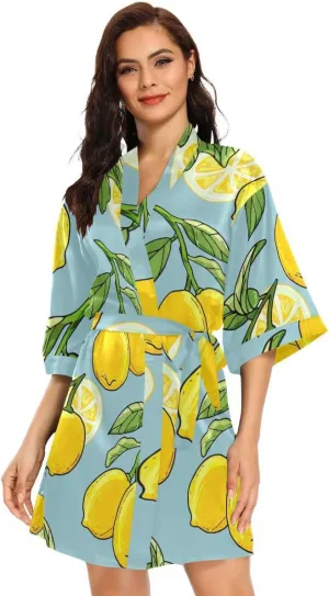 Marine Anchor Navy Blue Women Kimono Robes, Bathrobe V-Neck Loungewear Skin-friendly Nightwear