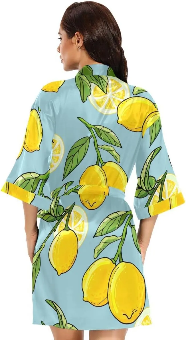 Marine Anchor Navy Blue Women Kimono Robes, Bathrobe V-Neck Loungewear Skin-friendly Nightwear