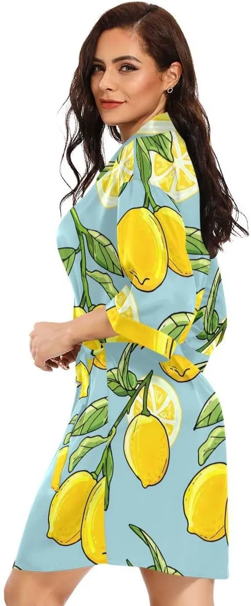 Marine Anchor Navy Blue Women Kimono Robes, Bathrobe V-Neck Loungewear Skin-friendly Nightwear