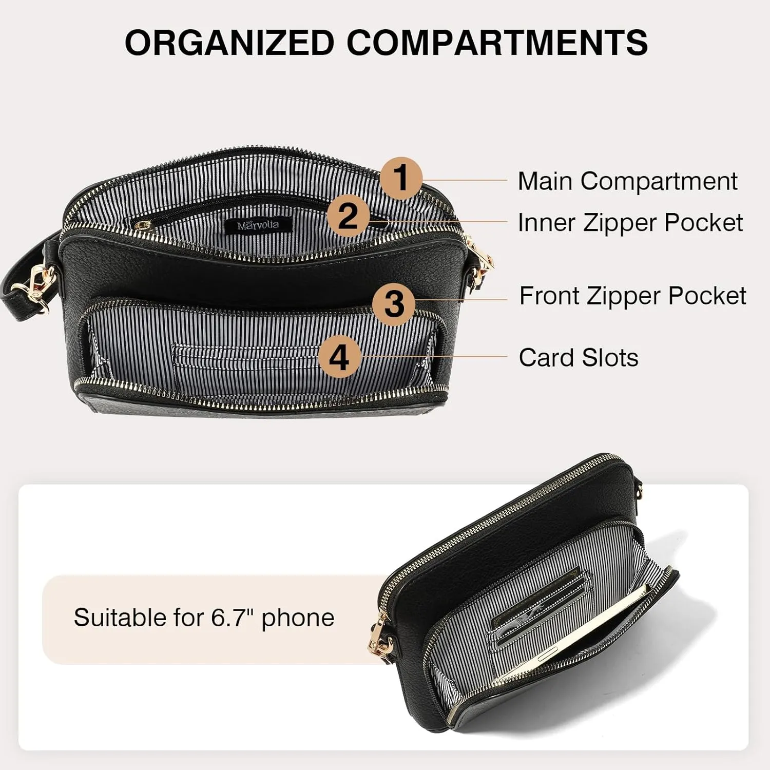 Marvolia Crossbody Bag for Women - PU Leather Shoulder Bag Trendy Small Crossbody Purse Bag for Travel Work Party