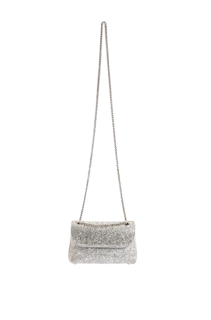 MARYSE EMBELLISHED SILVER CLUTCH BAG