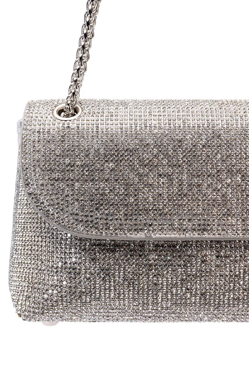 MARYSE EMBELLISHED SILVER CLUTCH BAG