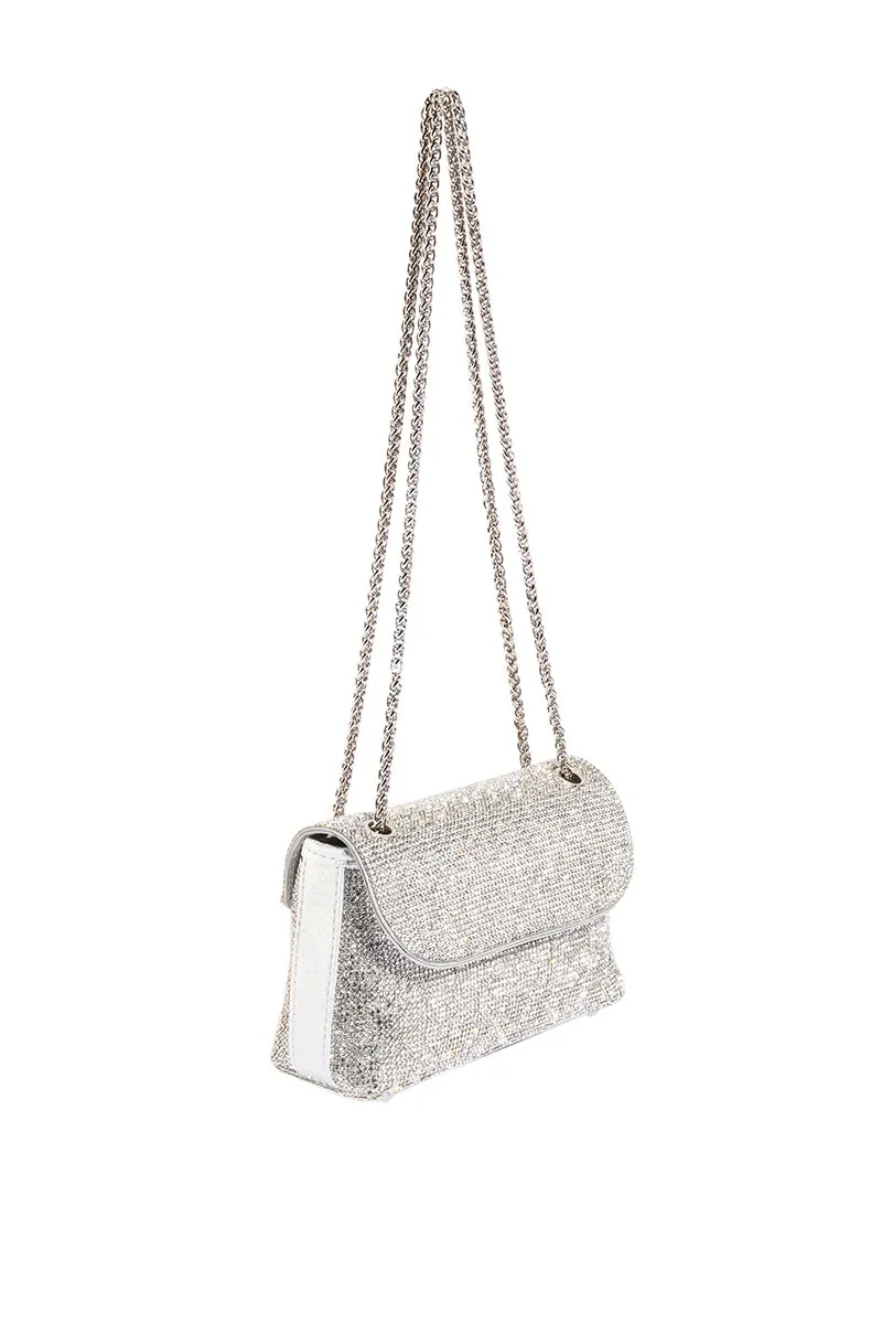 MARYSE EMBELLISHED SILVER CLUTCH BAG