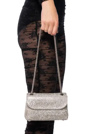 MARYSE EMBELLISHED SILVER CLUTCH BAG