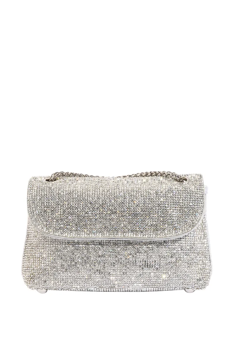 MARYSE EMBELLISHED SILVER CLUTCH BAG