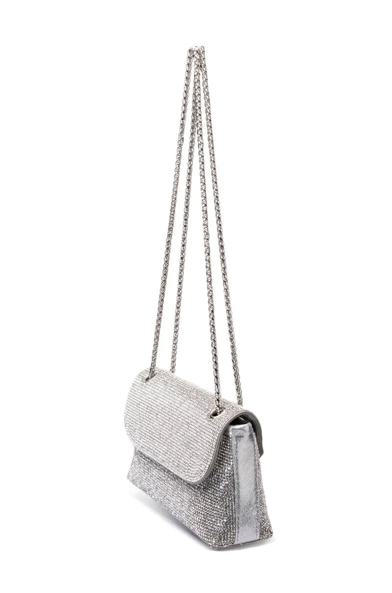 MARYSE EMBELLISHED SILVER CLUTCH BAG