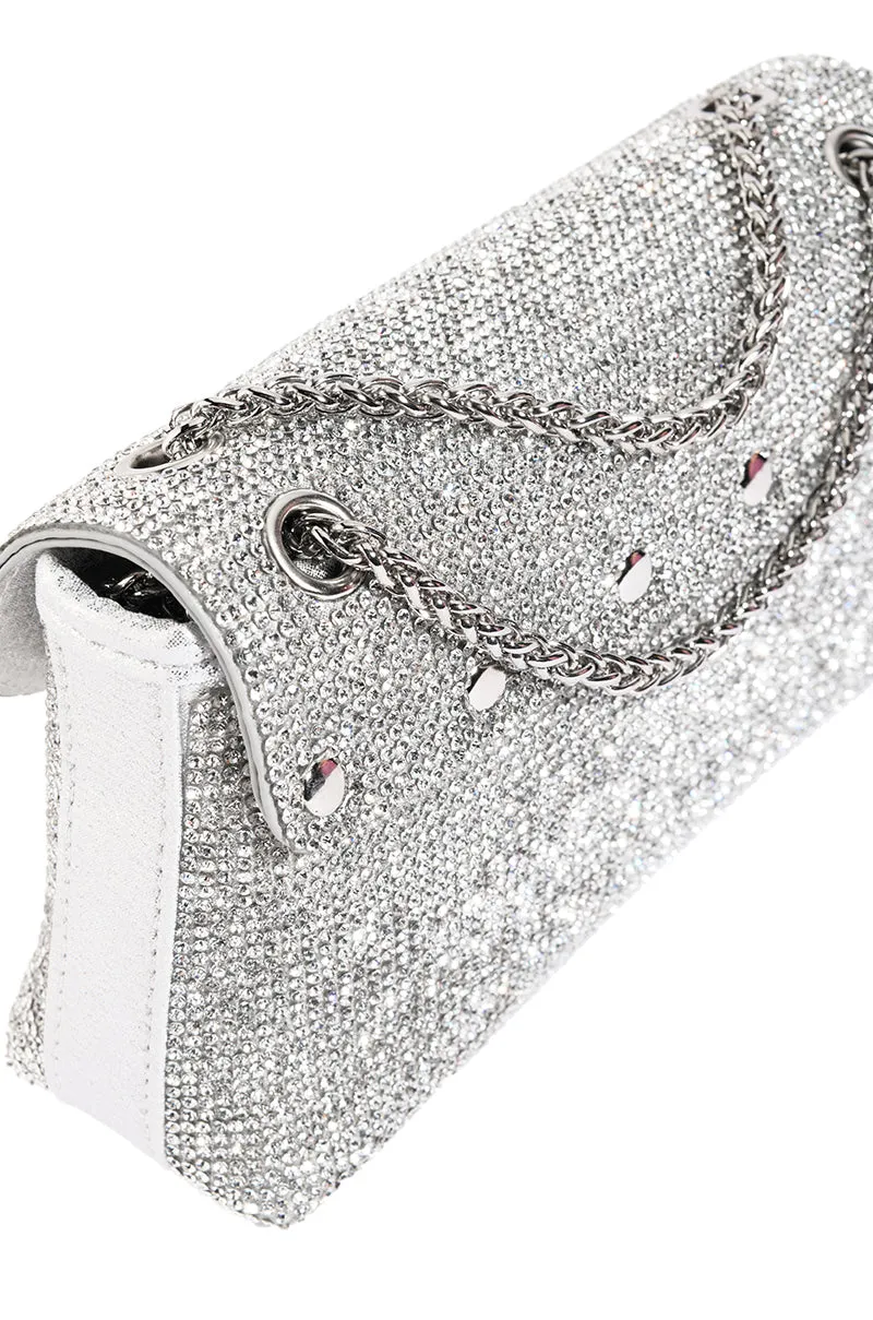 MARYSE EMBELLISHED SILVER CLUTCH BAG