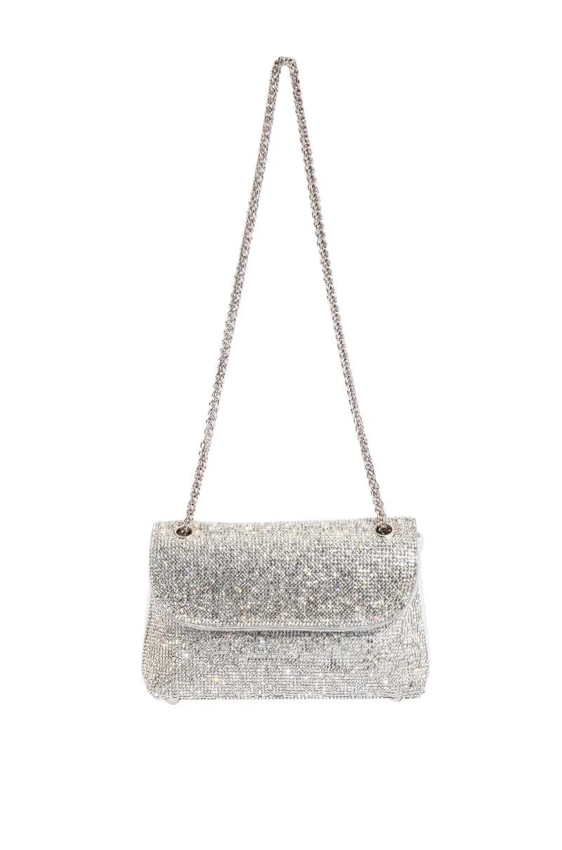 MARYSE EMBELLISHED SILVER CLUTCH BAG