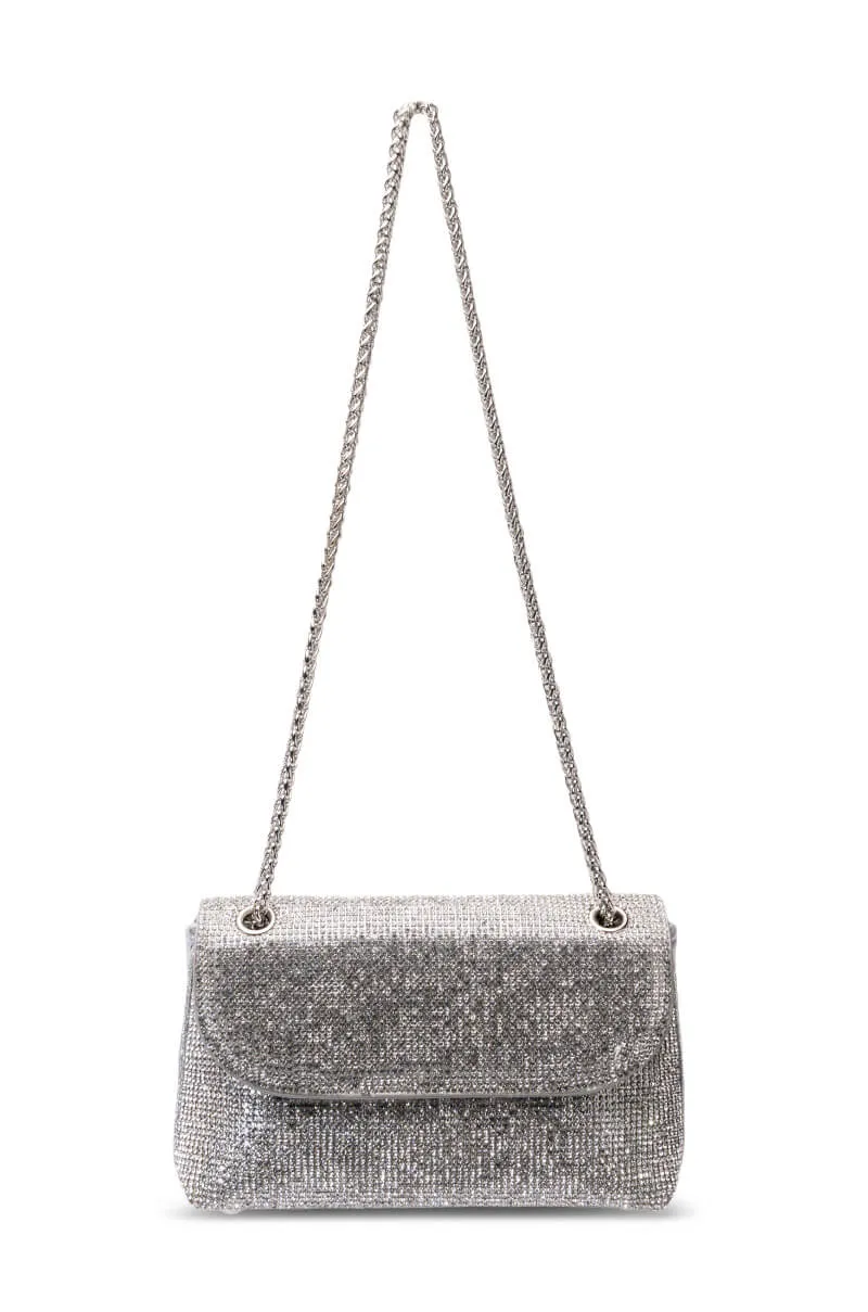 MARYSE EMBELLISHED SILVER CLUTCH BAG