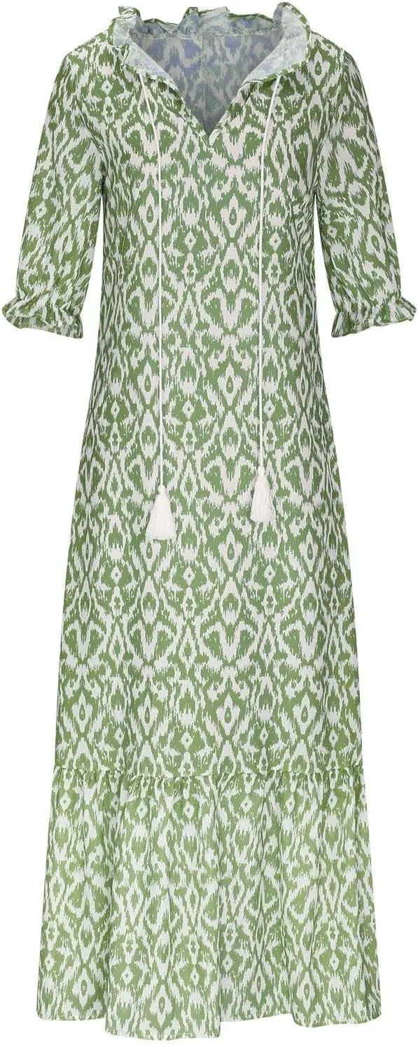 Maxi Dress for Women Casual Dressy V Neck Half Sleeve Tiered Boho Long Dresses Summer Bohemian Sundress Party Evening