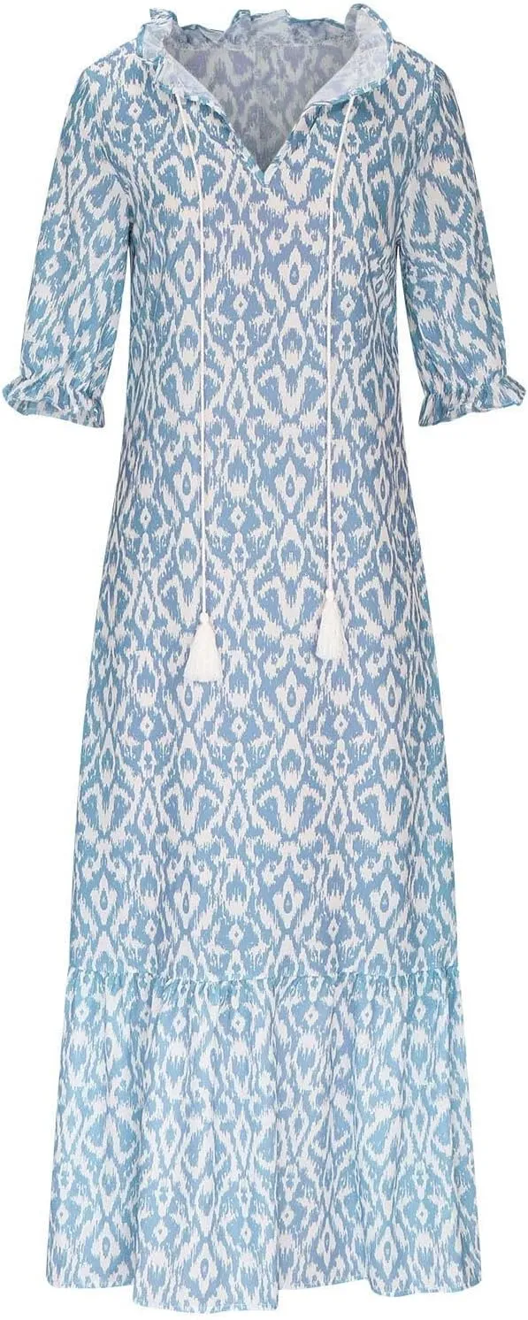Maxi Dress for Women Casual Dressy V Neck Half Sleeve Tiered Boho Long Dresses Summer Bohemian Sundress Party Evening