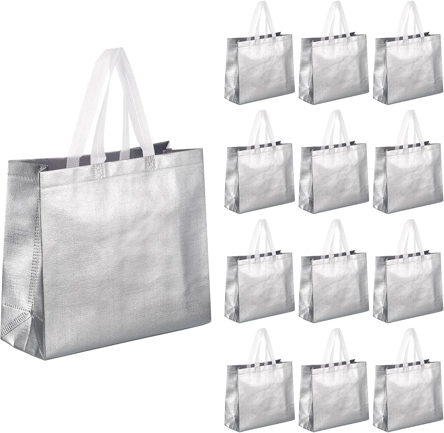 MECCANIXITY 60Pcs Reusable Gift Bags, Tote Glossy Grocery Shopping Bag with Handles for Birthday Parties, Wedding, Christmas