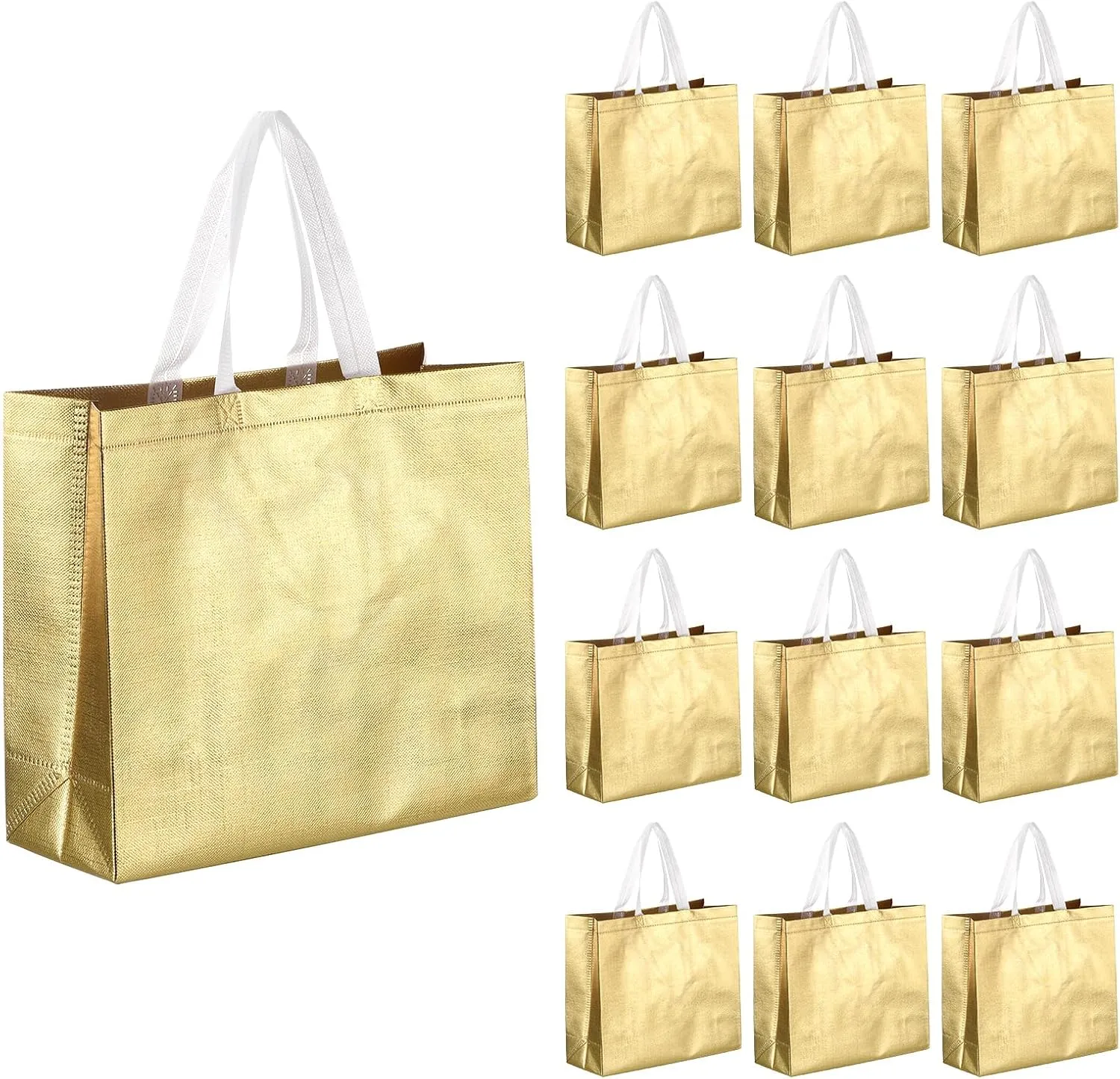 MECCANIXITY 60Pcs Reusable Gift Bags, Tote Glossy Grocery Shopping Bag with Handles for Birthday Parties, Wedding, Christmas