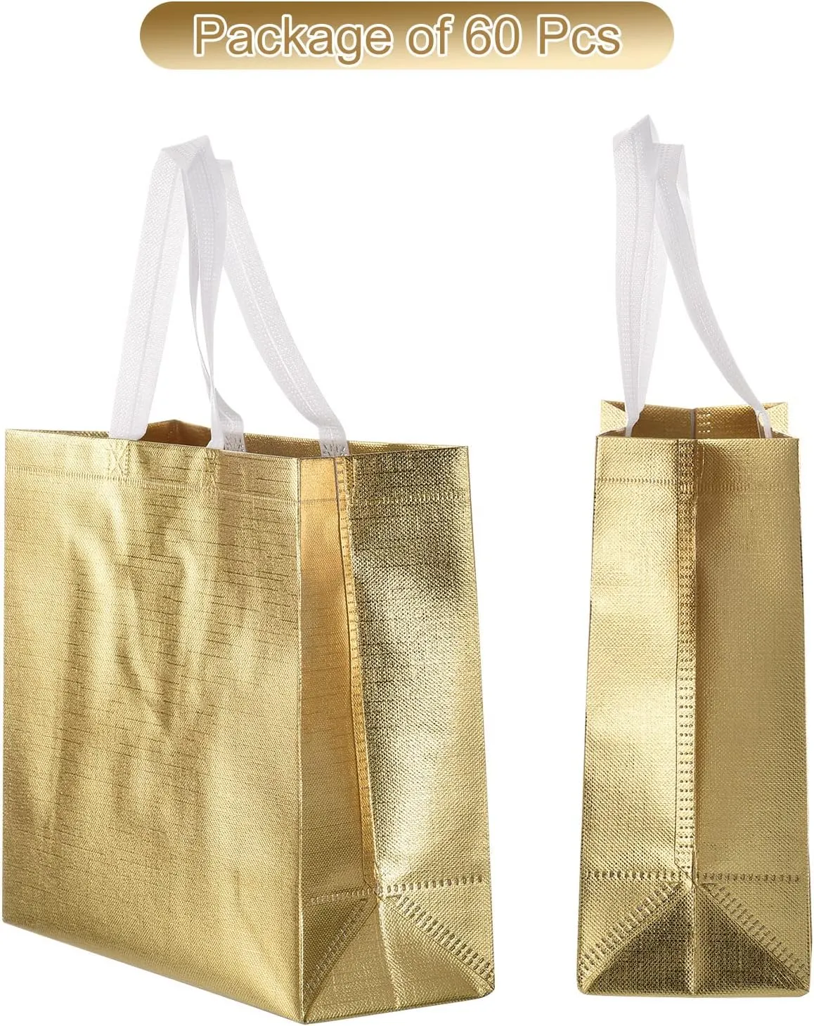 MECCANIXITY 60Pcs Reusable Gift Bags, Tote Glossy Grocery Shopping Bag with Handles for Birthday Parties, Wedding, Christmas