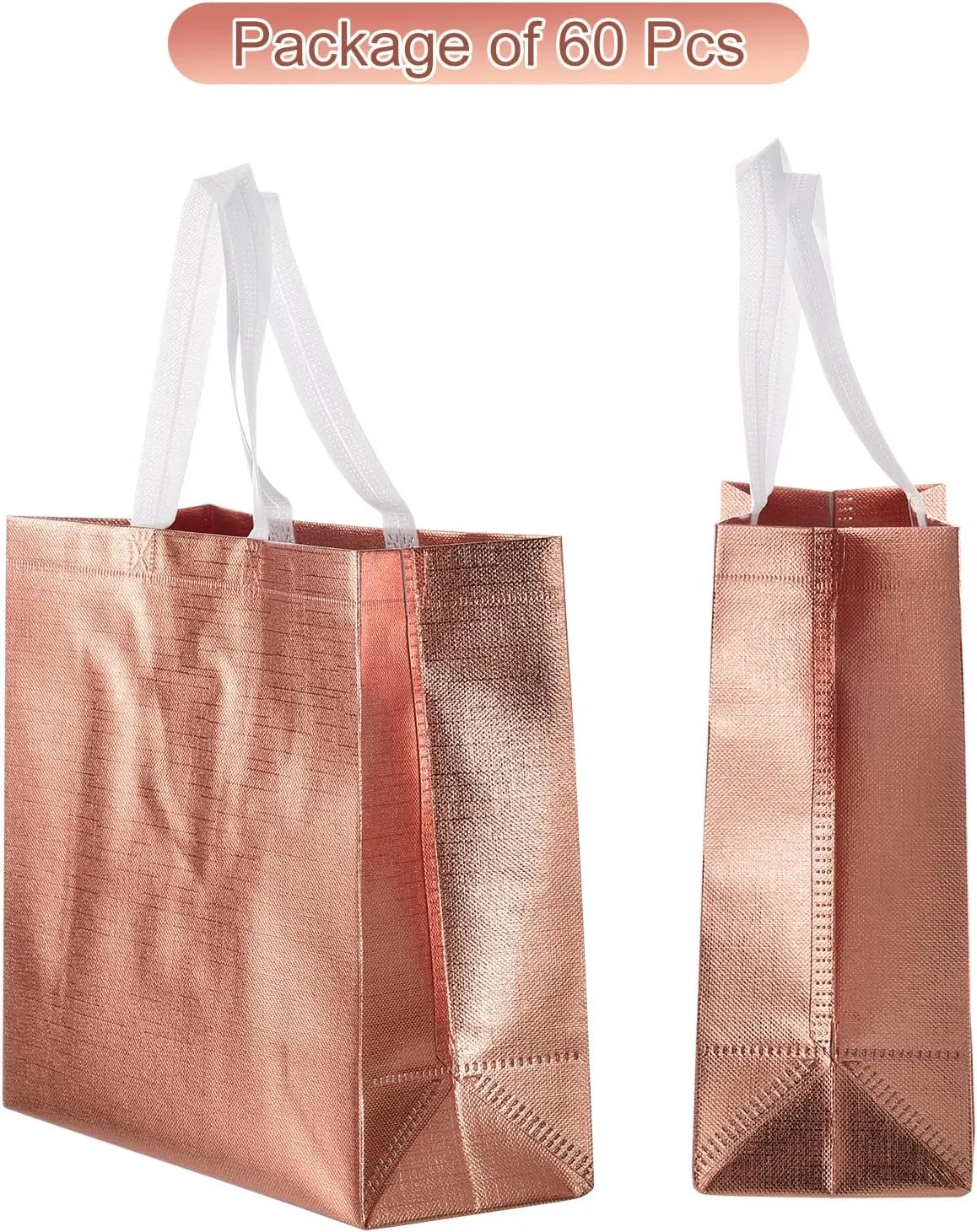 MECCANIXITY 60Pcs Reusable Gift Bags, Tote Glossy Grocery Shopping Bag with Handles for Birthday Parties, Wedding, Christmas