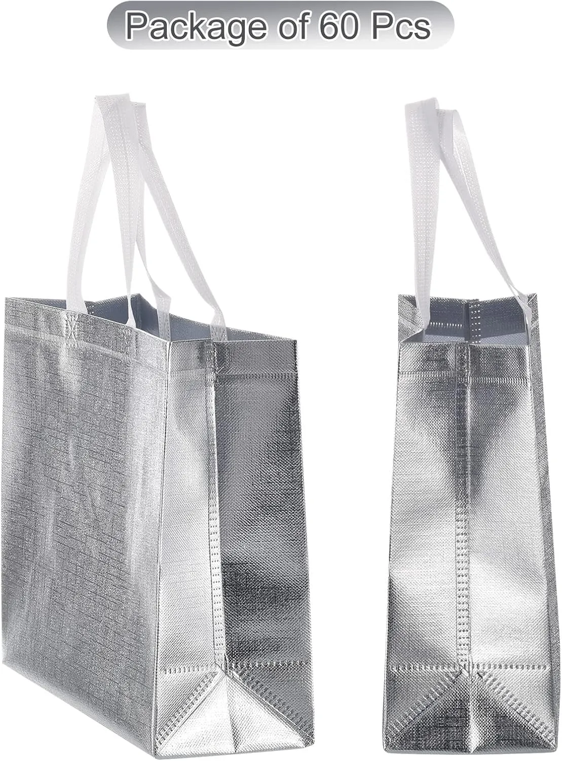 MECCANIXITY 60Pcs Reusable Gift Bags, Tote Glossy Grocery Shopping Bag with Handles for Birthday Parties, Wedding, Christmas