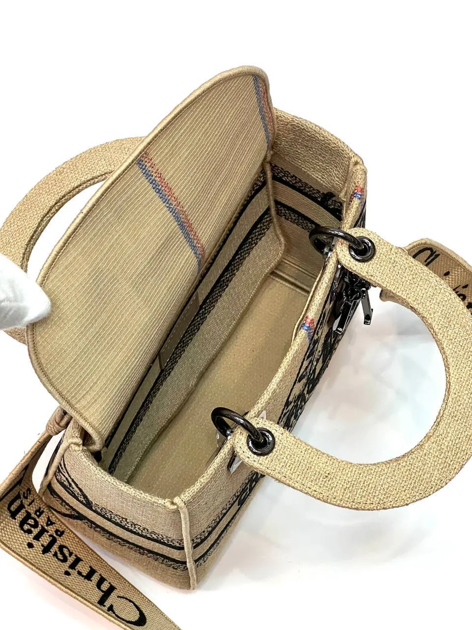 MEDIUM LADY D-LITE BAG Beige Jute Canvas