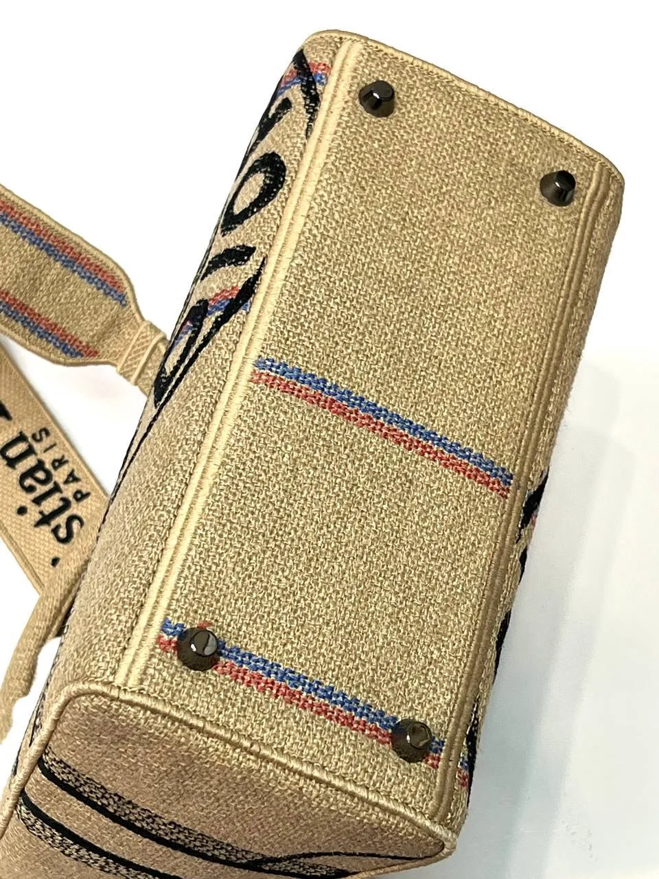 MEDIUM LADY D-LITE BAG Beige Jute Canvas