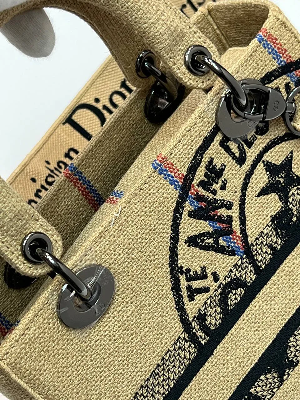 MEDIUM LADY D-LITE BAG Beige Jute Canvas