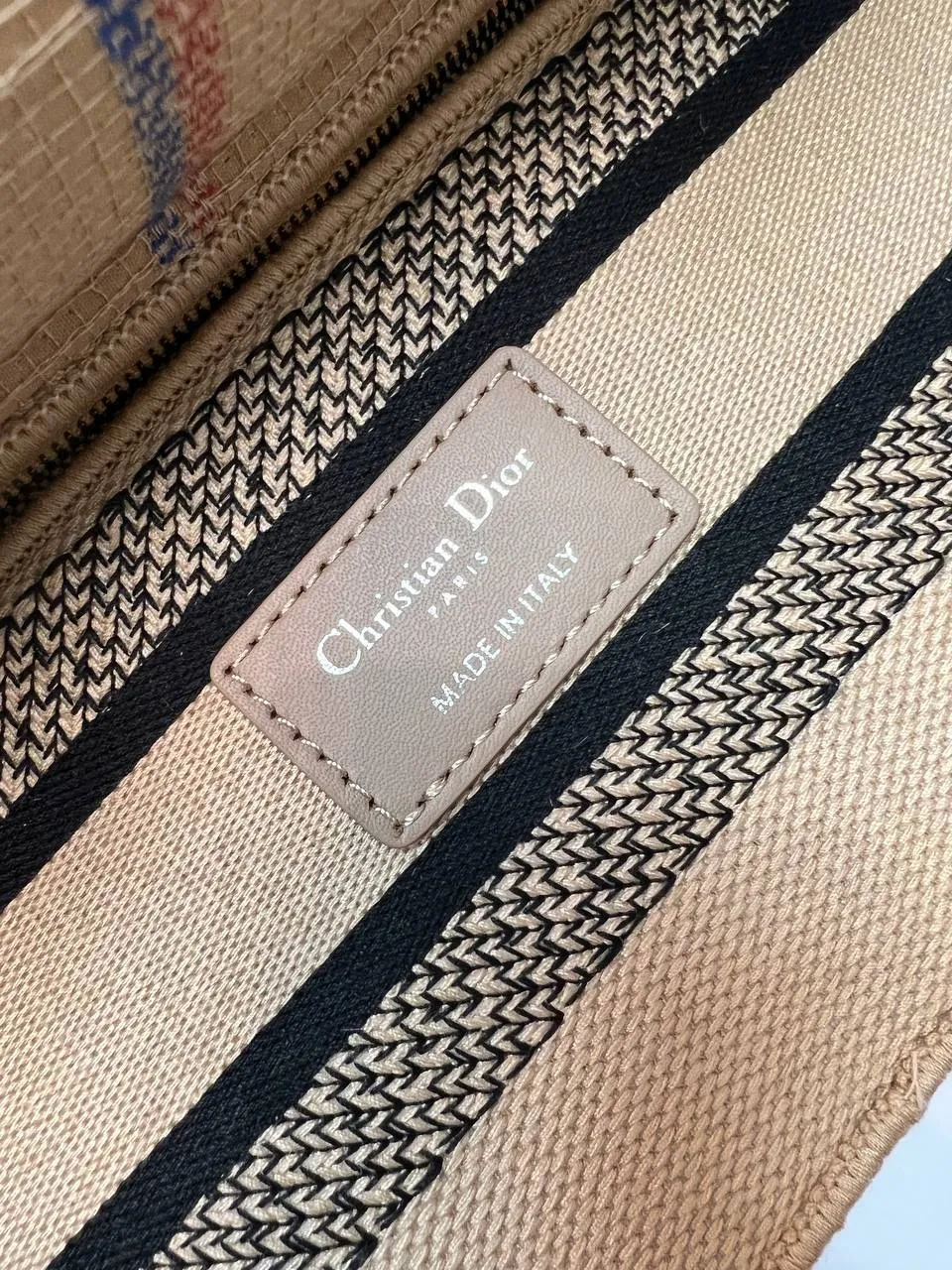 MEDIUM LADY D-LITE BAG Beige Jute Canvas