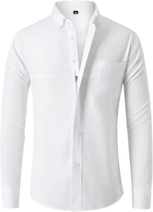 Mens Dress Shirts Slim Fit Long Sleeve Cotton Button Down T-Shirts Causal Fashion Solid Business Collared Shirts Tops