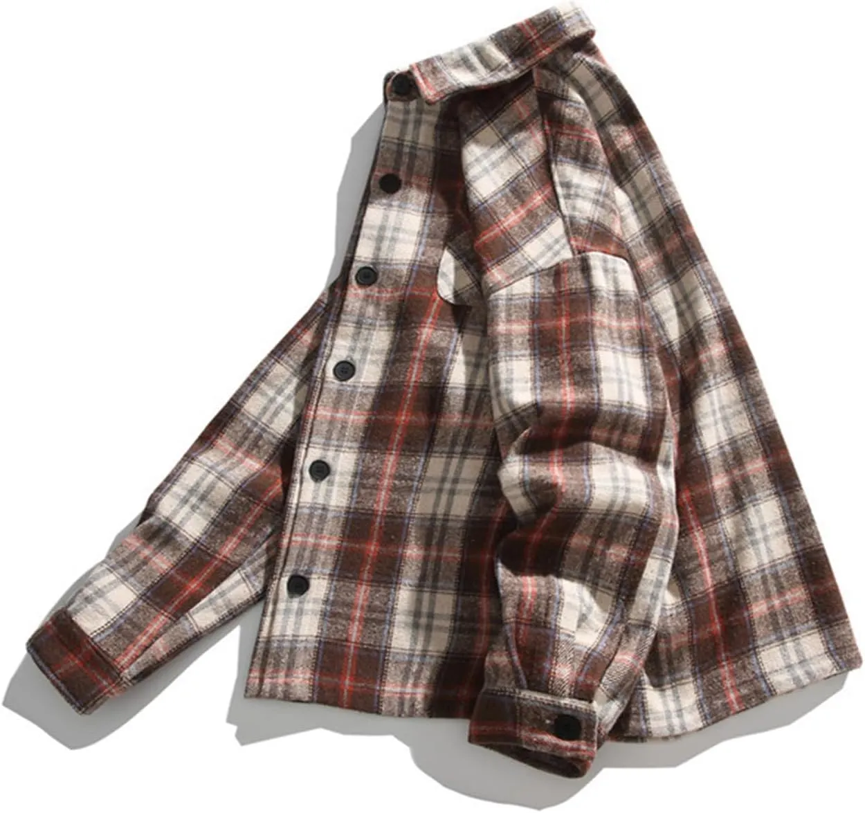 Mens Oversized Plaid Shirts Loose Comfy Flannel Classic Lapel Button Down Long Sleeve Shirt Fashion Fall Thin Shirt Coat