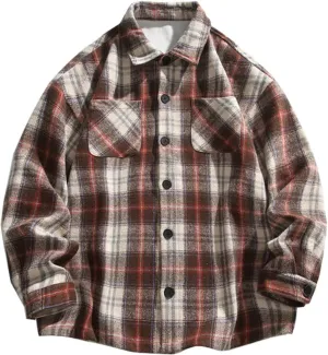 Mens Oversized Plaid Shirts Loose Comfy Flannel Classic Lapel Button Down Long Sleeve Shirt Fashion Fall Thin Shirt Coat