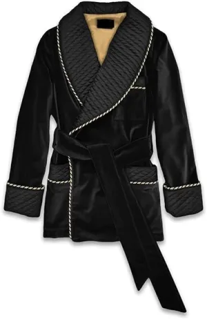 Men's Velvet Robes Quilted Cord Piping Smoking Jackets Evening Wear Smoking Robes Party Wear