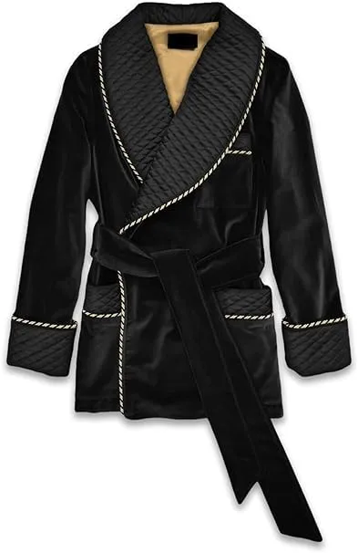 Men's Velvet Robes Quilted Cord Piping Smoking Jackets Evening Wear Smoking Robes Party Wear